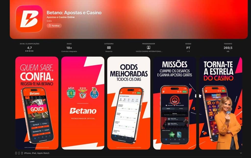 Página da Betano na App Store para download da aplicação móvel