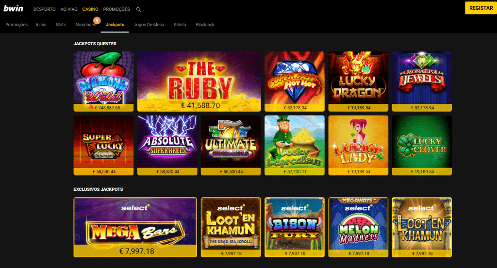 Página inicial do casino Bwin com jogos em destaque, slots e promoções ativas