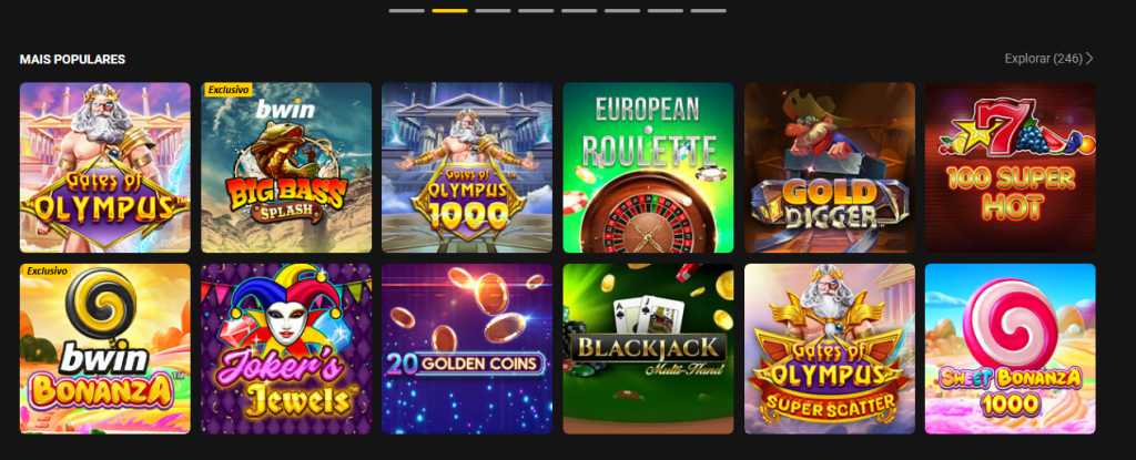 Casino da Bwin com seleção de jogos e categorias disponíveis