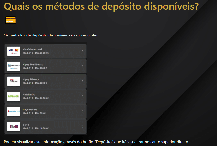 Métodos de depósito no ESC Online com opções de pagamento disponíveis